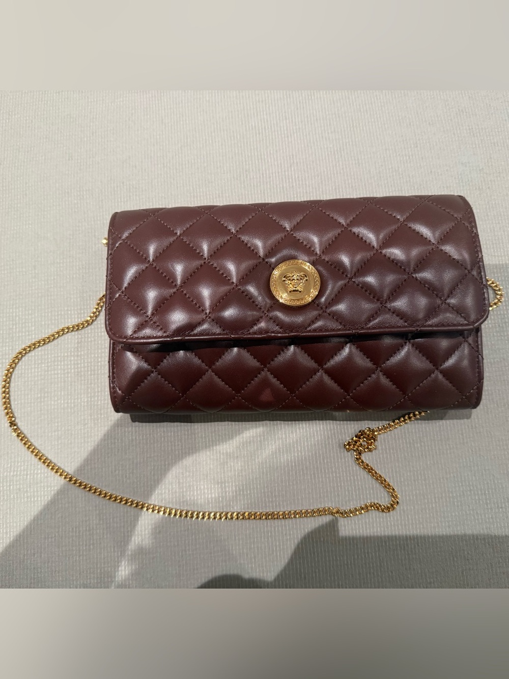Versace Quilted Crossbody Bag in Dark Brown with Gold Hardware